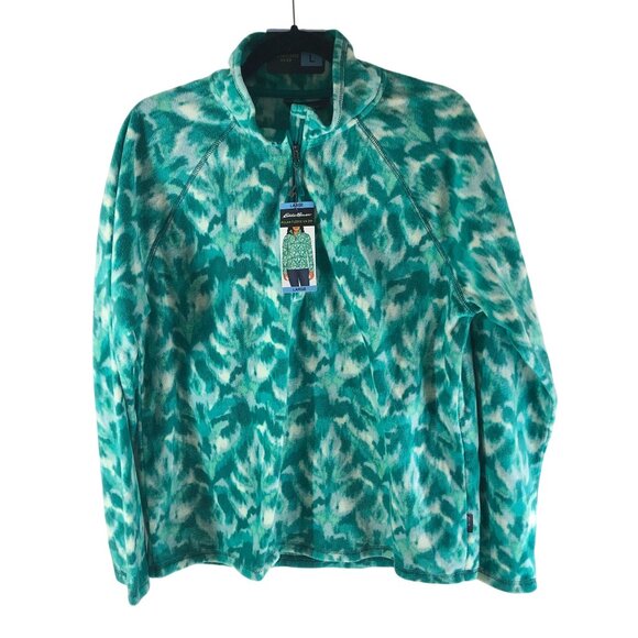 Eddie Bauer Tops - Eddie Bauer Womens Polar Fleece 1/4 Zip Leaf Print Turquoise Green L
